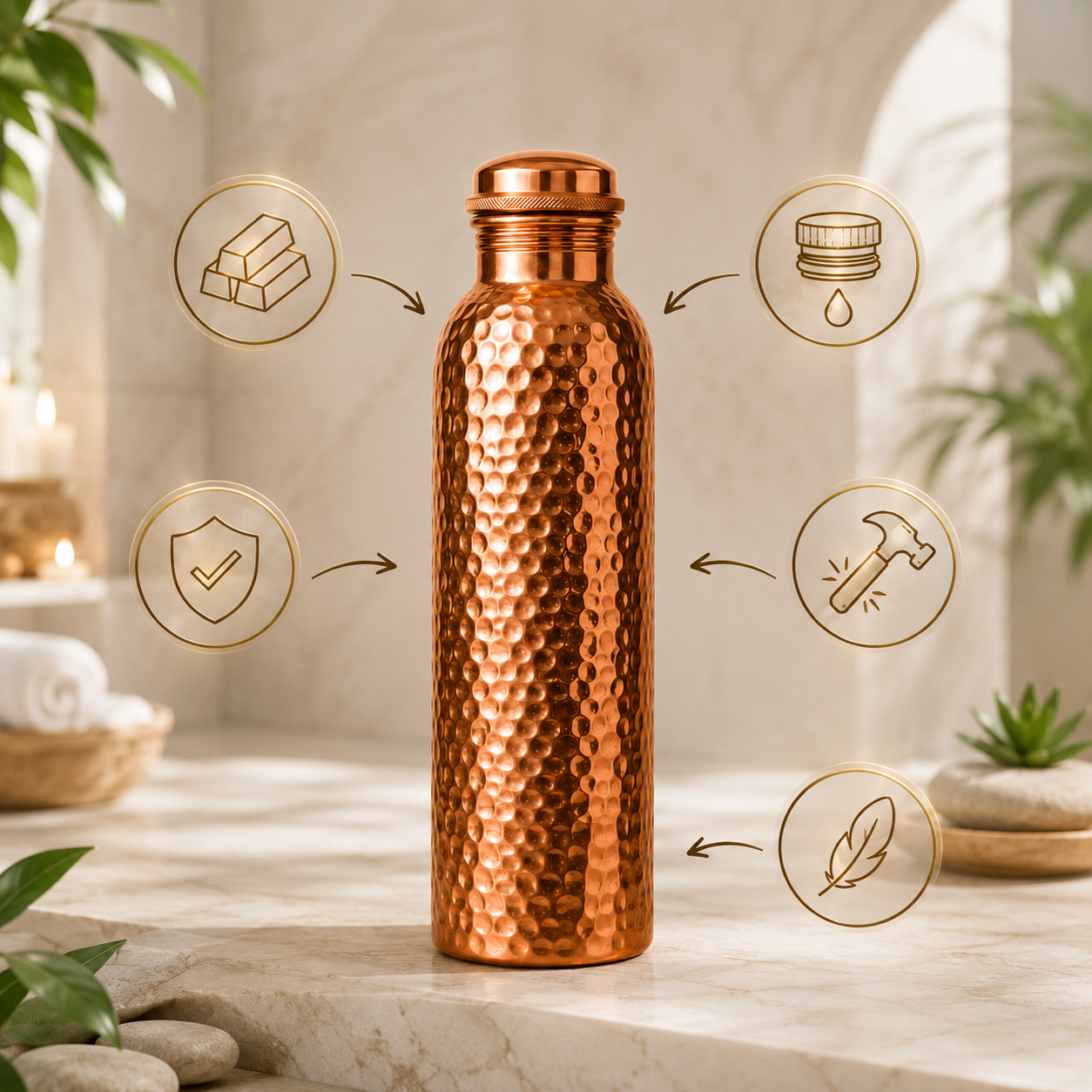 Kobber Vandflaske – Loressia™ | Naturligt Renset Vand, Plastfri 800ML