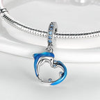 Blue Dolphin Heart Dangle Charm