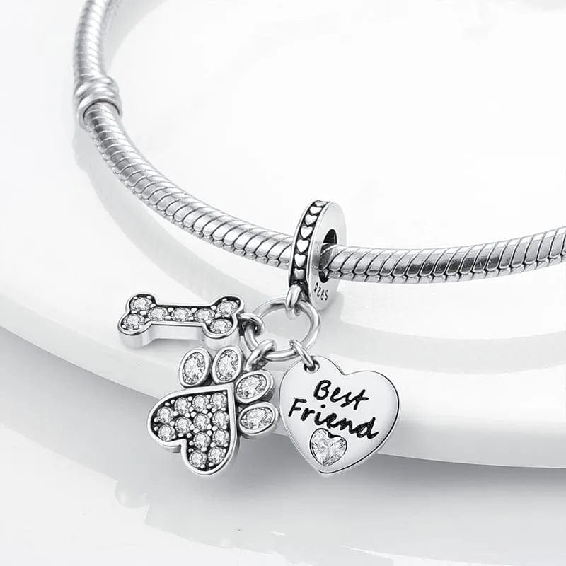 Dog Best Friend Paw and Bone Dangle Charm