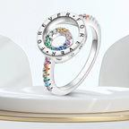 Elegant Sparkling Round Family Forever Rainbow Stone Ring