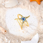 Golden Blue Starfish Adjustable Ring