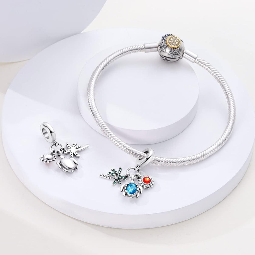 Ocean Palm Turtle and Sun Triple Dangle Charm