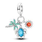 Ocean Palm Turtle and Sun Triple Dangle Charm