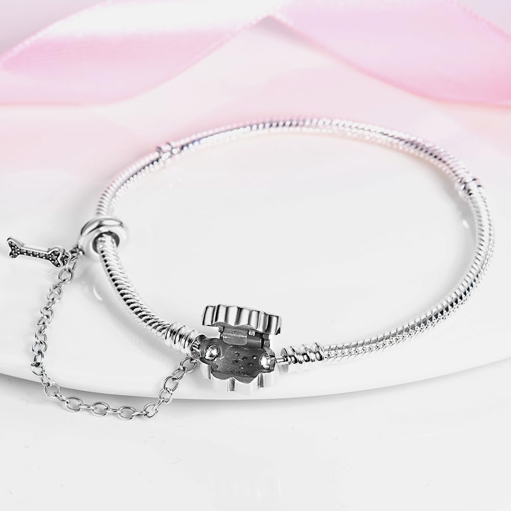 Paw Print Charm Bracelet with Bone and Safety Chain