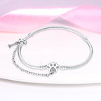 Paw Print Charm Bracelet with Bone and Safety Chain