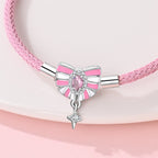 Pink Bow & Star Dangle Leather Bracelet