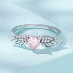 Pink Heart Angel Wings Ring