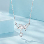 Playful Moonlit Cat Pendant Necklace