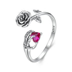 Skeleton Hand & Rose Adjustable Ring