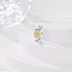 Sunflower & Green Leaf Ring