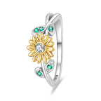 Sunflower & Green Leaf Ring