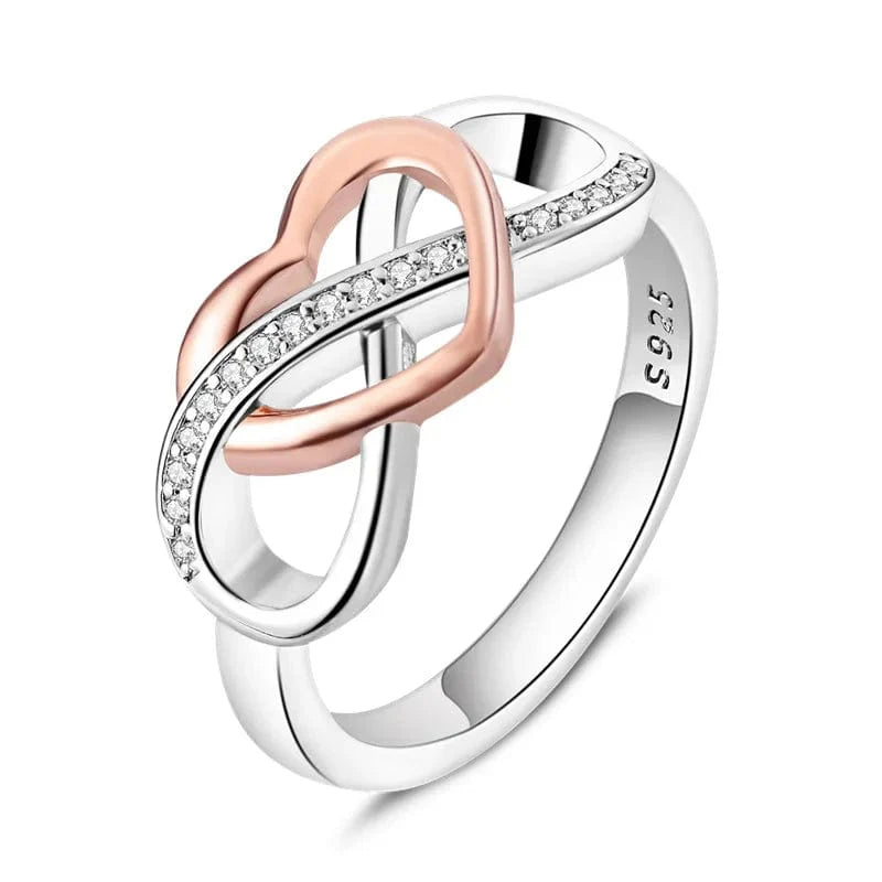 Tweekleurige hartknoop S925 sterling zilveren ring