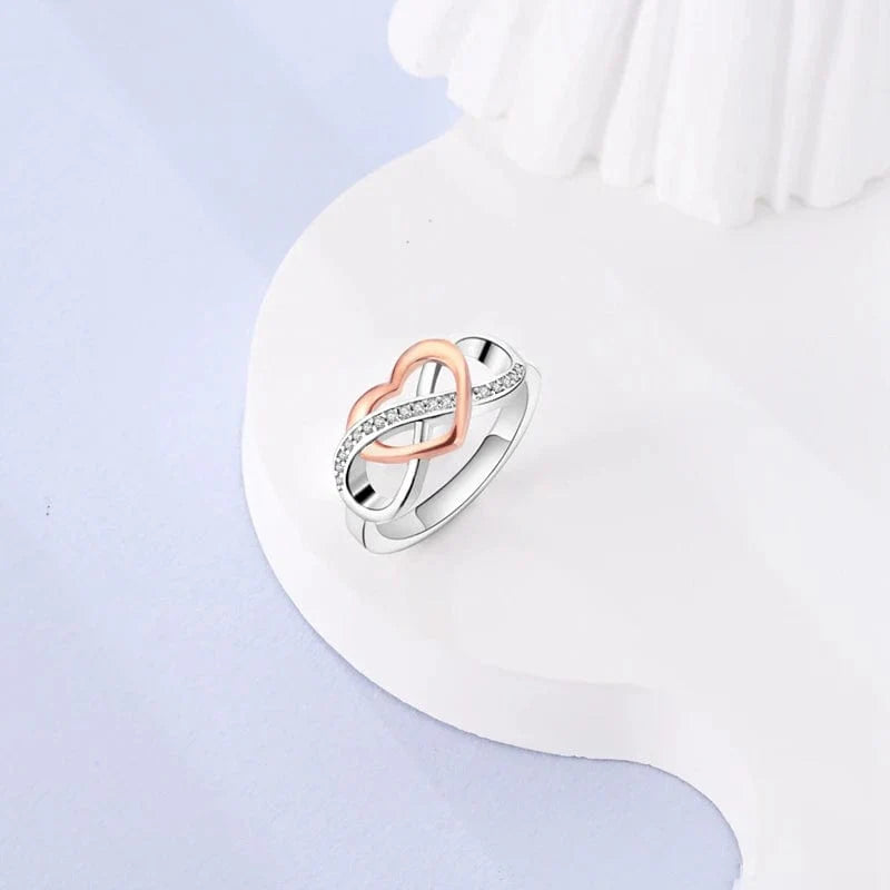 Tweekleurige hartknoop S925 sterling zilveren ring